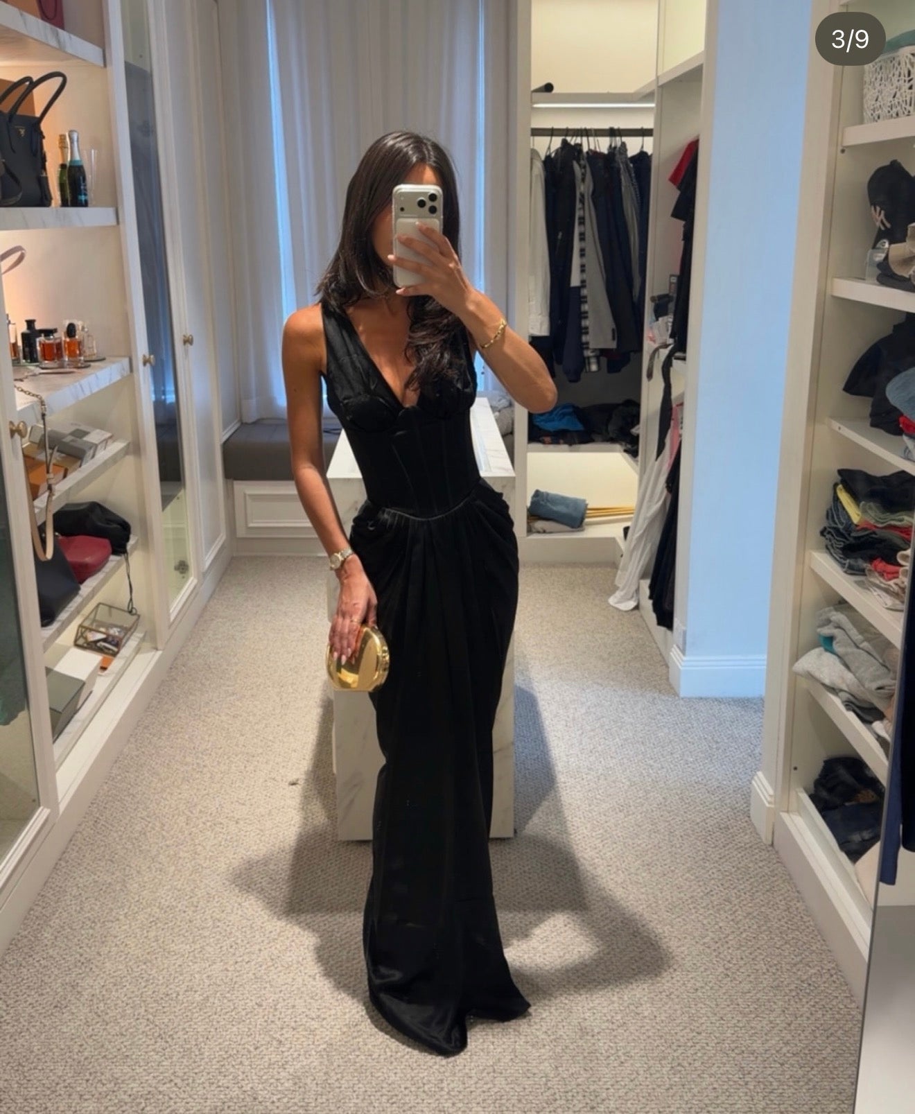 House of CB Black Satin Hourglass Maxi Dress