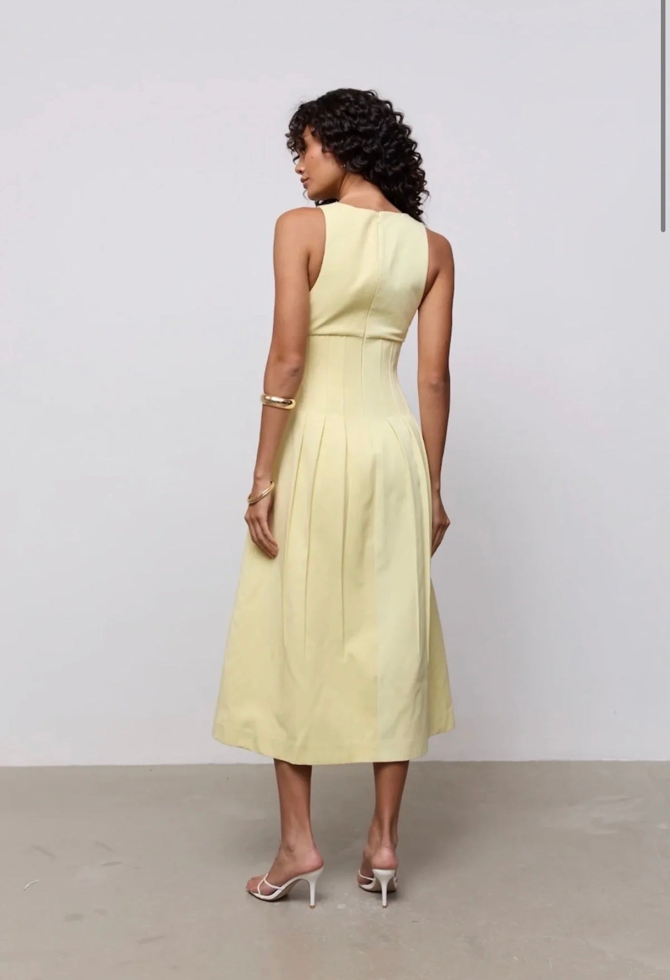Odd muse Cotton Mix Cinched Midi Dress Lemon