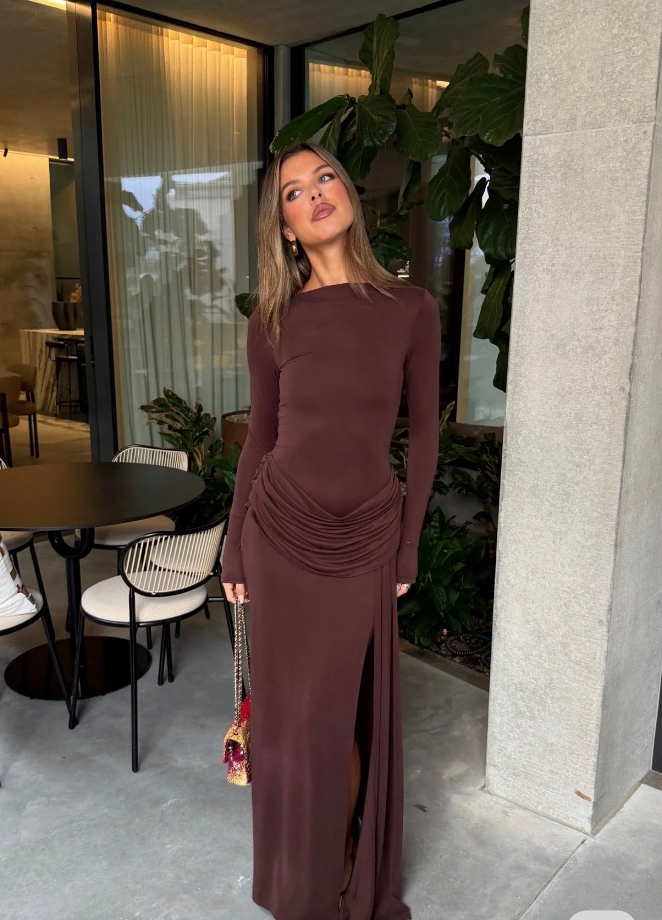 Sneaky link Ella Squire Long Sleeve Maxi Dress Chocolate