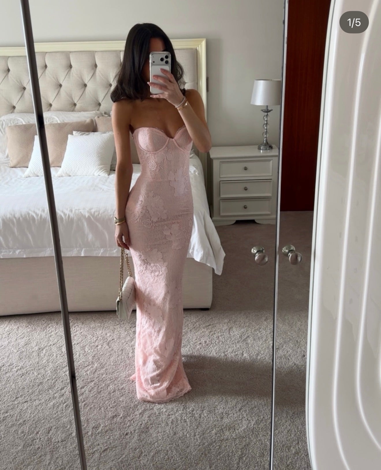 House of CB LUCIENNE Pink Lace Maxi Dress