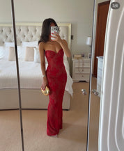 House of CB Red Lace Embroidered Maxi Dress