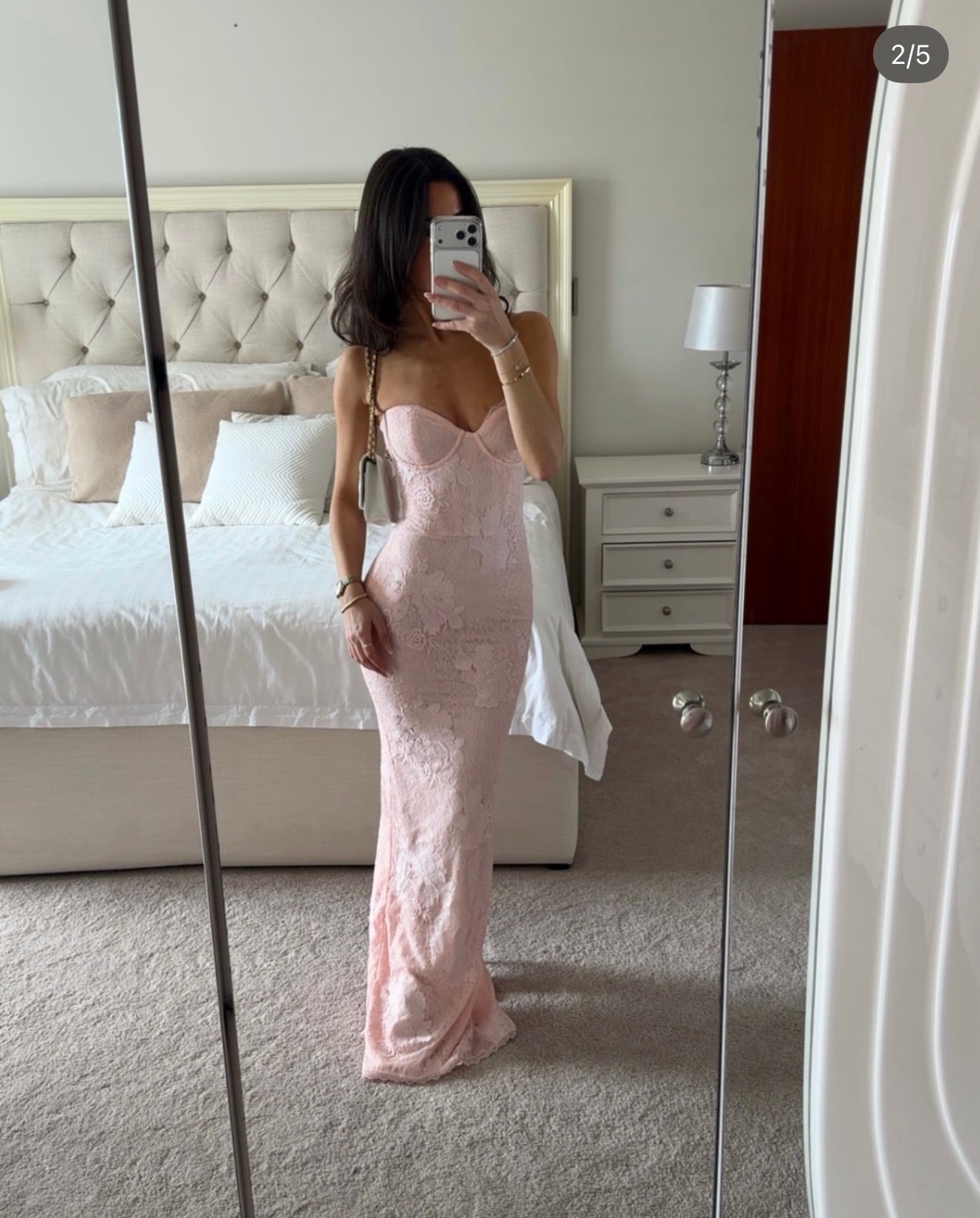House of CB LUCIENNE Pink Lace Maxi Dress
