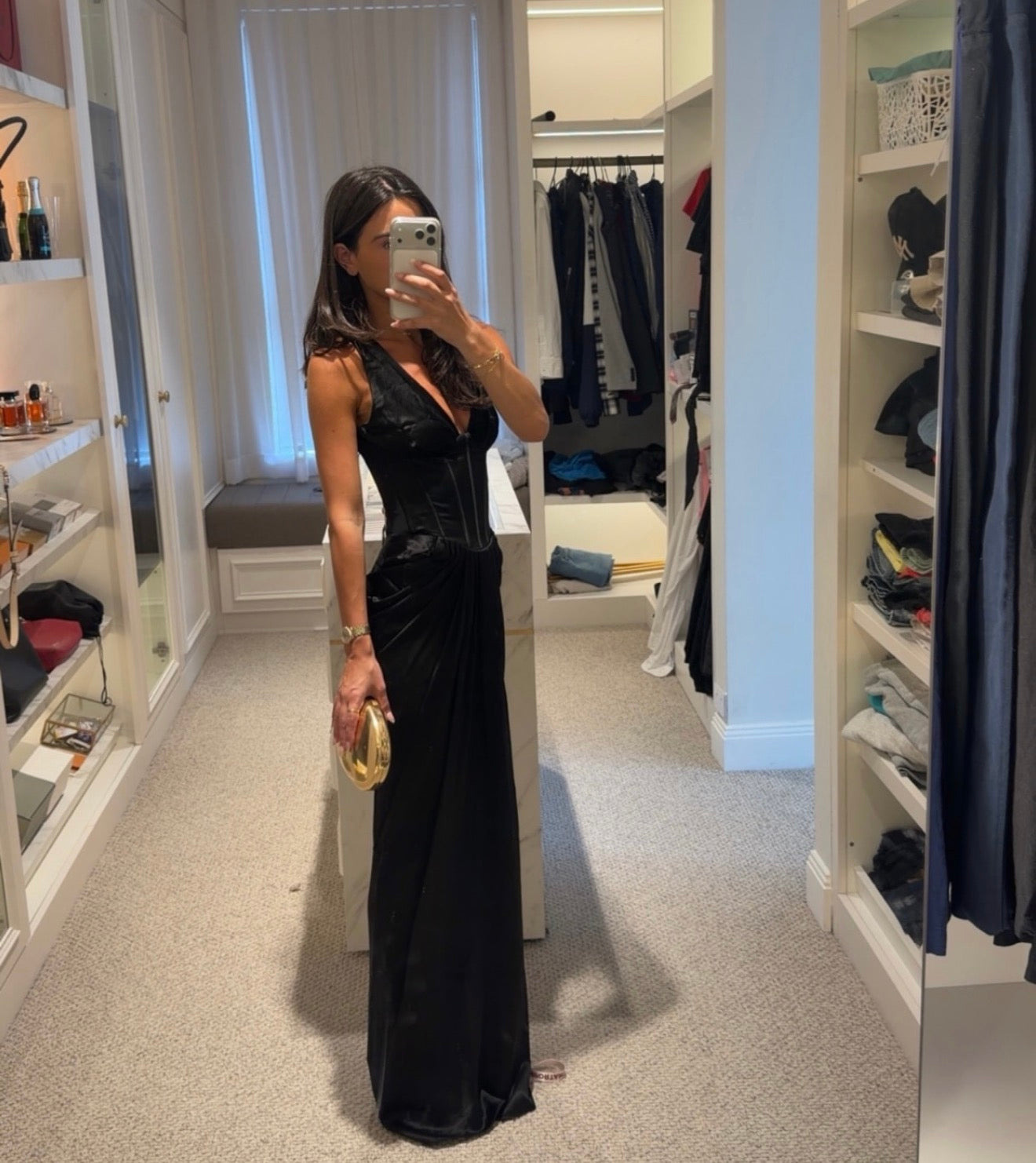 House of CB Black Satin Hourglass Maxi Dress