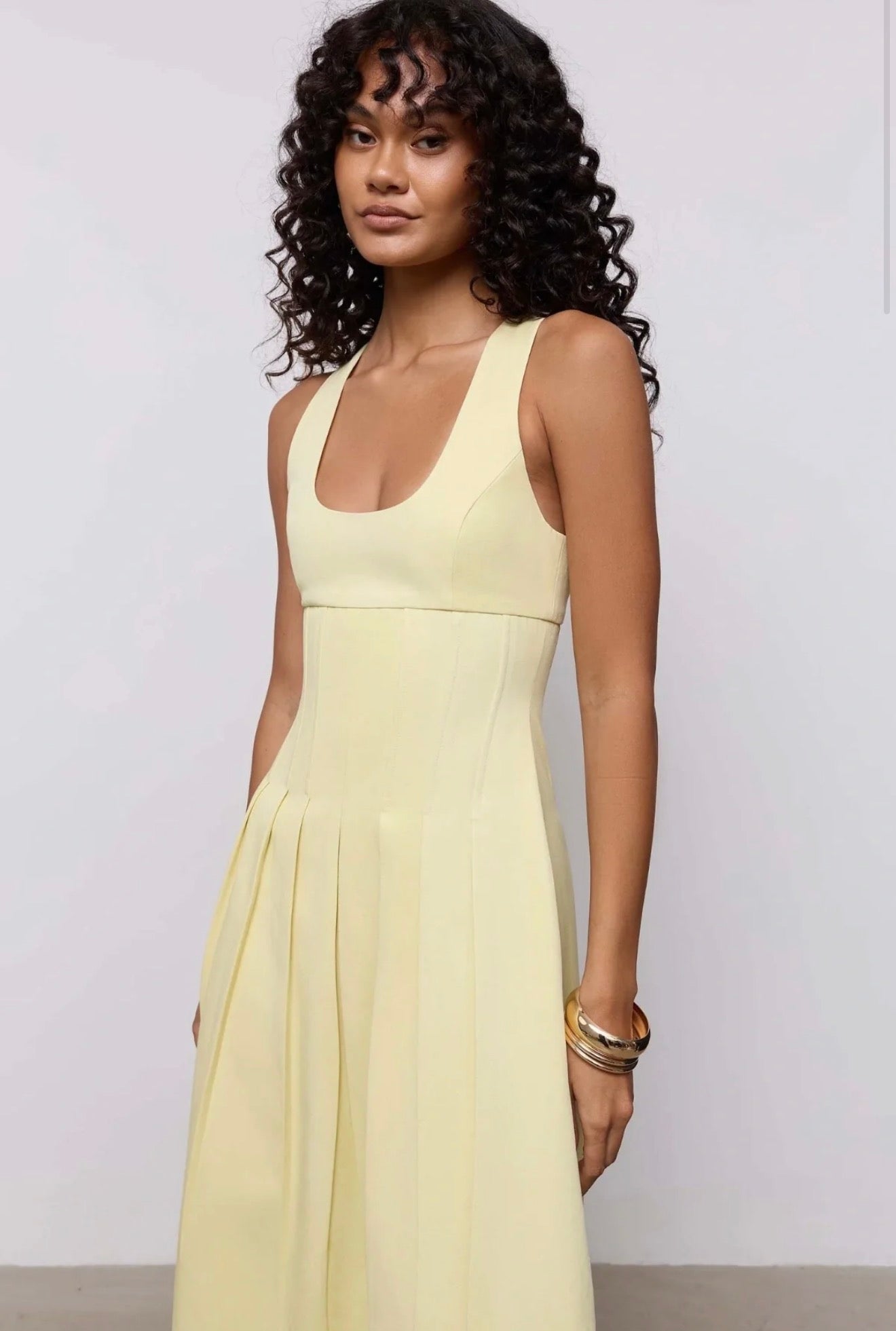 Odd muse Cotton Mix Cinched Midi Dress Lemon