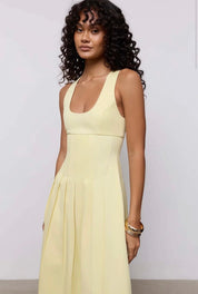 Odd muse Cotton Mix Cinched Midi Dress Lemon